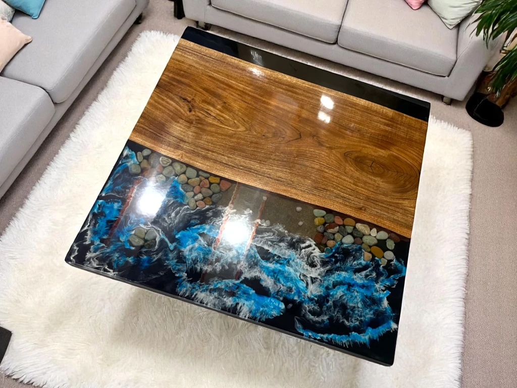 Square Epoxy Coffee Table: Modern Elegance with Natural Wood